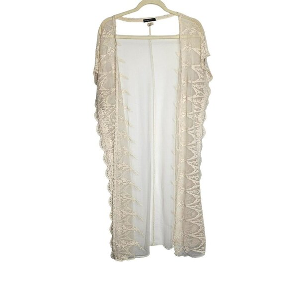 Vivid Importers Cream Lace‎ Crochet Long Duster Kimono Open Front Cardigan 1X - Picture 1 of 9